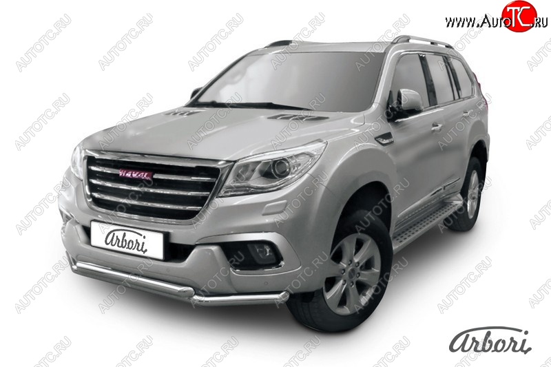 14 363 р. Защита переднего бампера Arbori (нержавейка, 2 трубы d57 и 57 mm) Haval H9 дорестайлинг (2015-2017)  с доставкой в г. Пермь