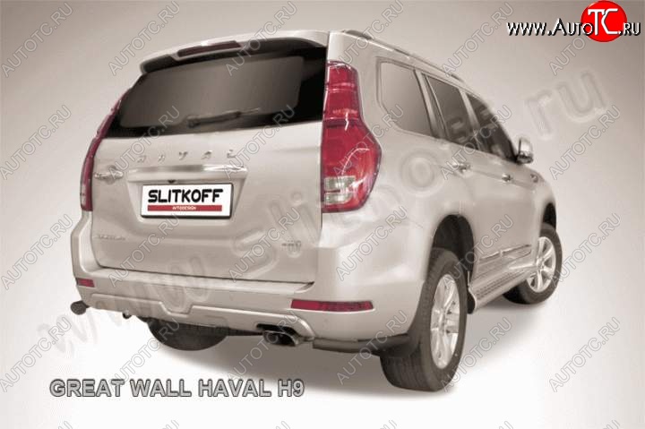 4 999 р. Защита заднего бампера из уголков d57 Slitkoff Haval H9 дорестайлинг (2015-2017) (Цвет: серебристый)  с доставкой в г. Пермь