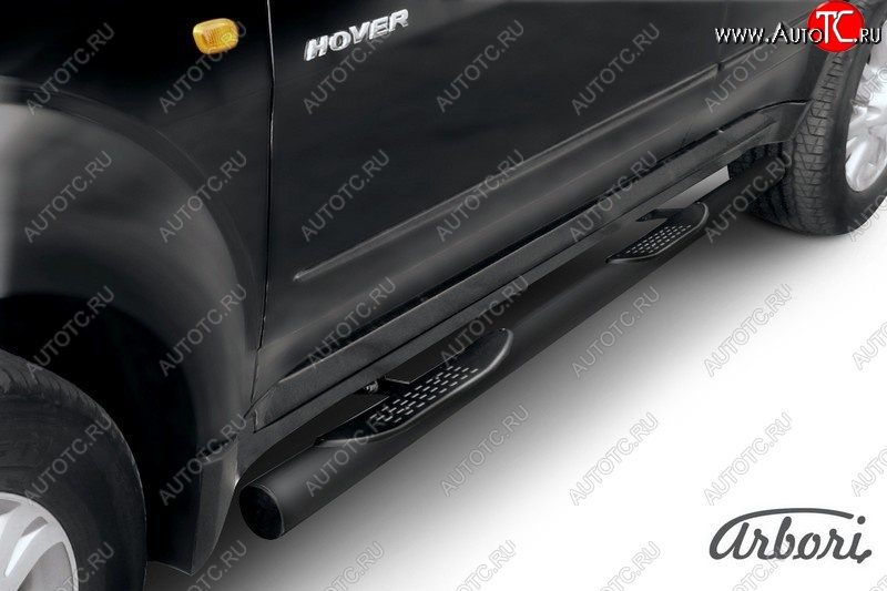 7 703 р. Защита штатных порогов Arbori (с проступью, черная, d76 mm). Great Wall Hover  1-ый рестайлинг (2010-2014)  с доставкой в г. Пермь