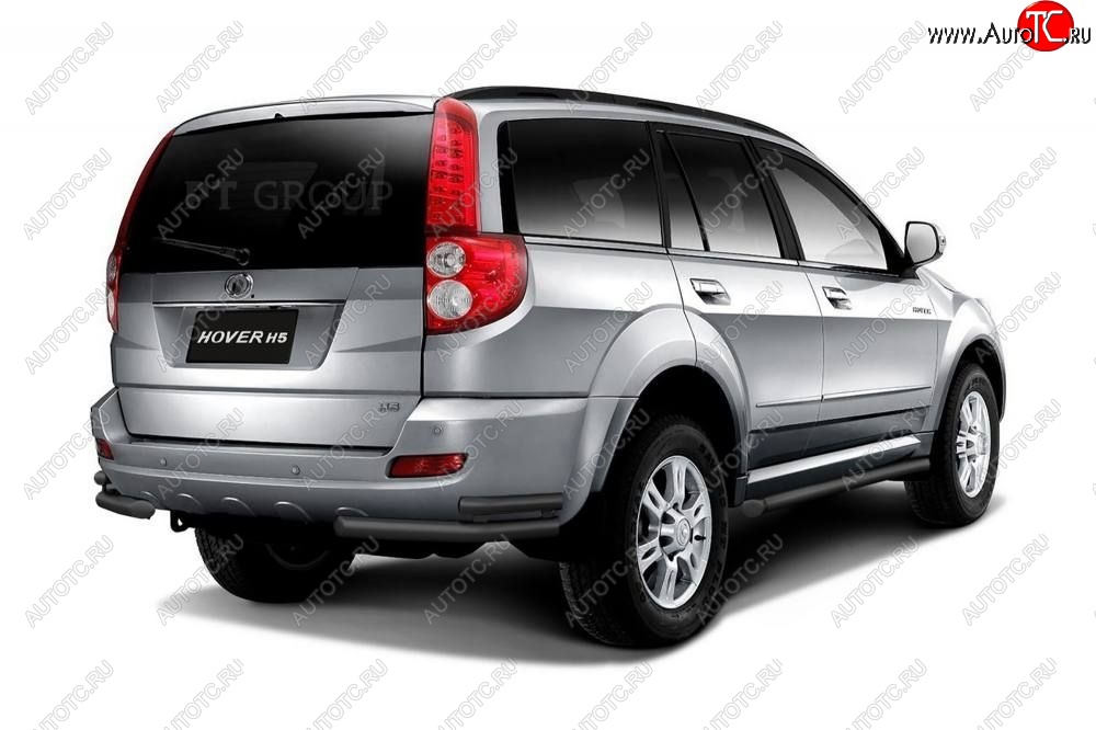 7 559 р. Защита заднего бампера Petroil Tuning (уголки двойные, d63/51)  Great Wall Hover H5 (2010-2017) (Черная (шагрень))  с доставкой в г. Пермь