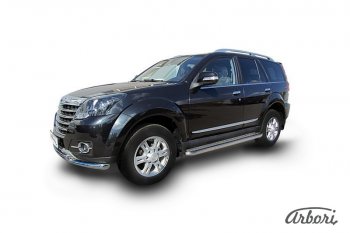 Защита штатных порогов с листом Arbori (нержавейка, алюминий, d57) Great Wall Hover H3 (2014-2016)  рестайлинг