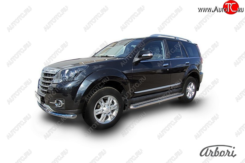 14 579 р. Защита штатных порогов с листом Arbori (нержавейка, алюминий, d57)  Great Wall Hover H3 (2014-2016)  рестайлинг  с доставкой в г. Пермь