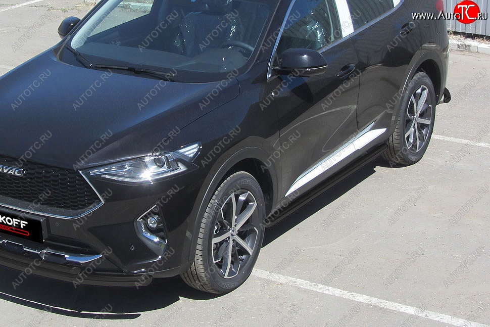 8 499 р. Защита порогов (Ø57 мм, с полимерным покрытием) Slitkoff  Haval F7 - F7x (цвет: черный)  с доставкой в г. Пермь