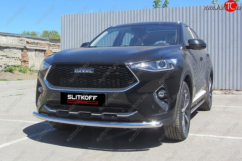 11 599 р. Защита переднего бампера (Ø57 мм, нержавейка) Slitkoff  Haval F7 - F7x (Нержавейка)  с доставкой в г. Пермь