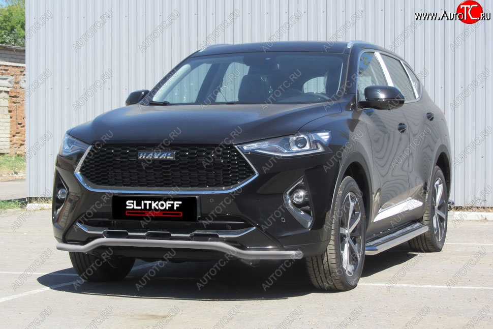 8 949 р. Защита переднего бампера (Ø42 волна, с полимерным покрытием) Slitkoff  Haval F7 - F7x (цвет: серебро)  с доставкой в г. Пермь