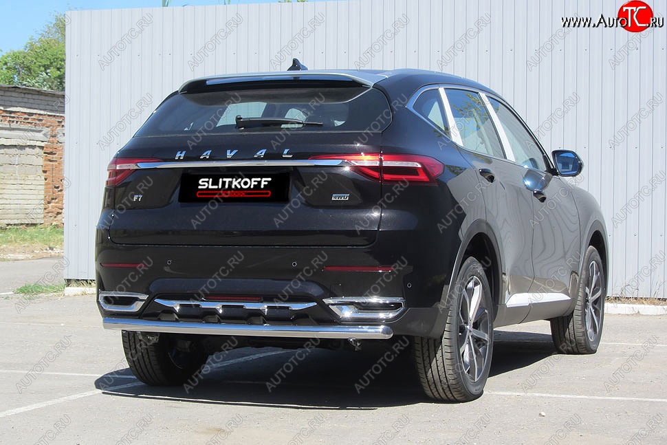10 449 р. Защита заднего бампера (Ø57 мм, нержавейка) Slitkoff  Haval F7 - F7x (Нержавейка)  с доставкой в г. Пермь