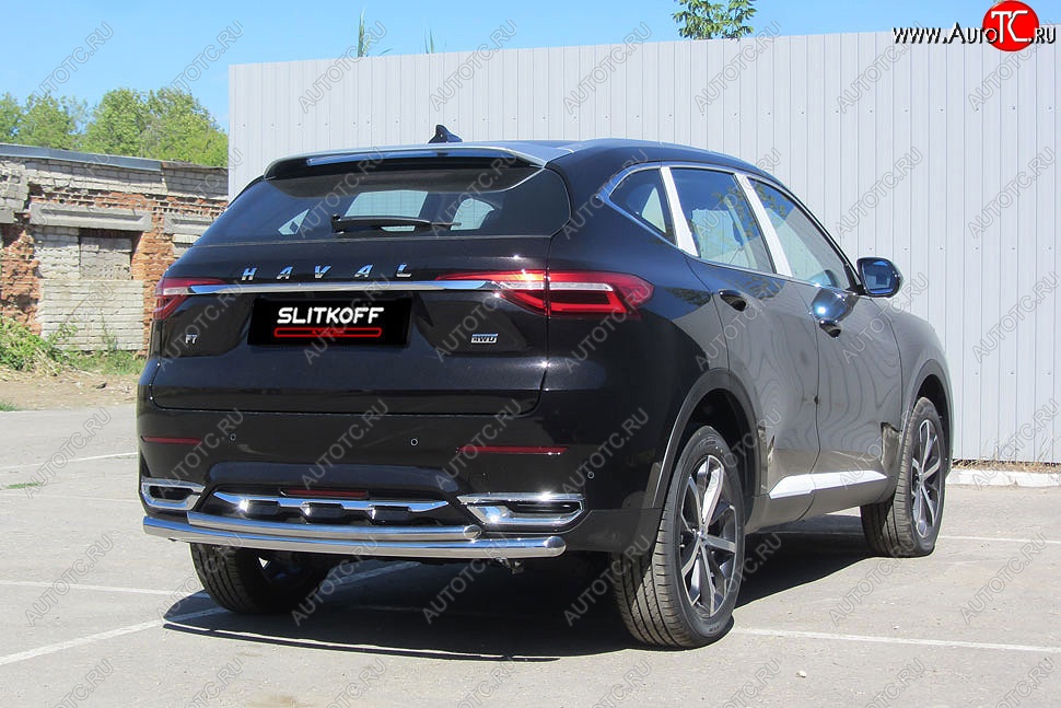 13 899 р. Защита заднего бампера (2 трубы Ø57 и 42 мм, нержавейка) Slitkoff  Haval F7 - F7x (Нержавейка)  с доставкой в г. Пермь