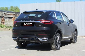 Защита заднего бампера (Ø42 мм скоба, с полимерным покрытием) Slitkoff Haval F7  дорестайлинг (2018-2022)