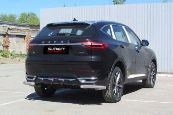 Защита заднего бампера (Ø57 мм уголки, с полимерным покрытием) Slitkoff Haval F7  дорестайлинг (2018-2022)