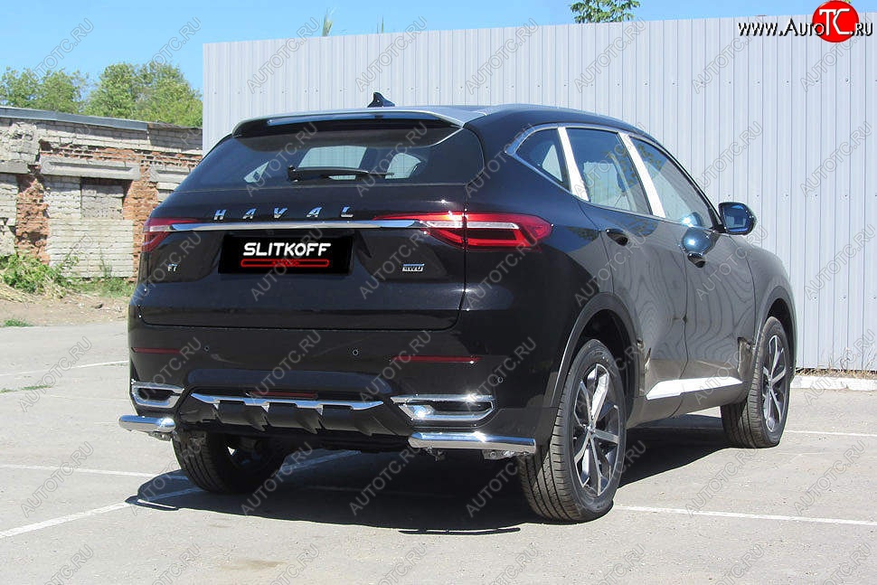 6 649 р. Защита заднего бампера (Ø57 мм уголки, нержавейка) Slitkoff  Haval F7 - F7x  с доставкой в г. Пермь
