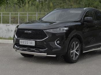 13 999 р. Защита переднего бампера (Ø42 мм, нержавейка, 4WD) SLITKOFF  Haval F7x (2019-2022) дорестайлинг (полированная нержавейка)  с доставкой в г. Пермь. Увеличить фотографию 2