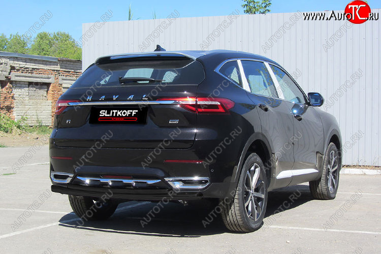 9 699 р. Защита заднего бампера (d57+d42) Slitkoff Haval F7x дорестайлинг (2019-2022) (Цвет: черный)  с доставкой в г. Пермь