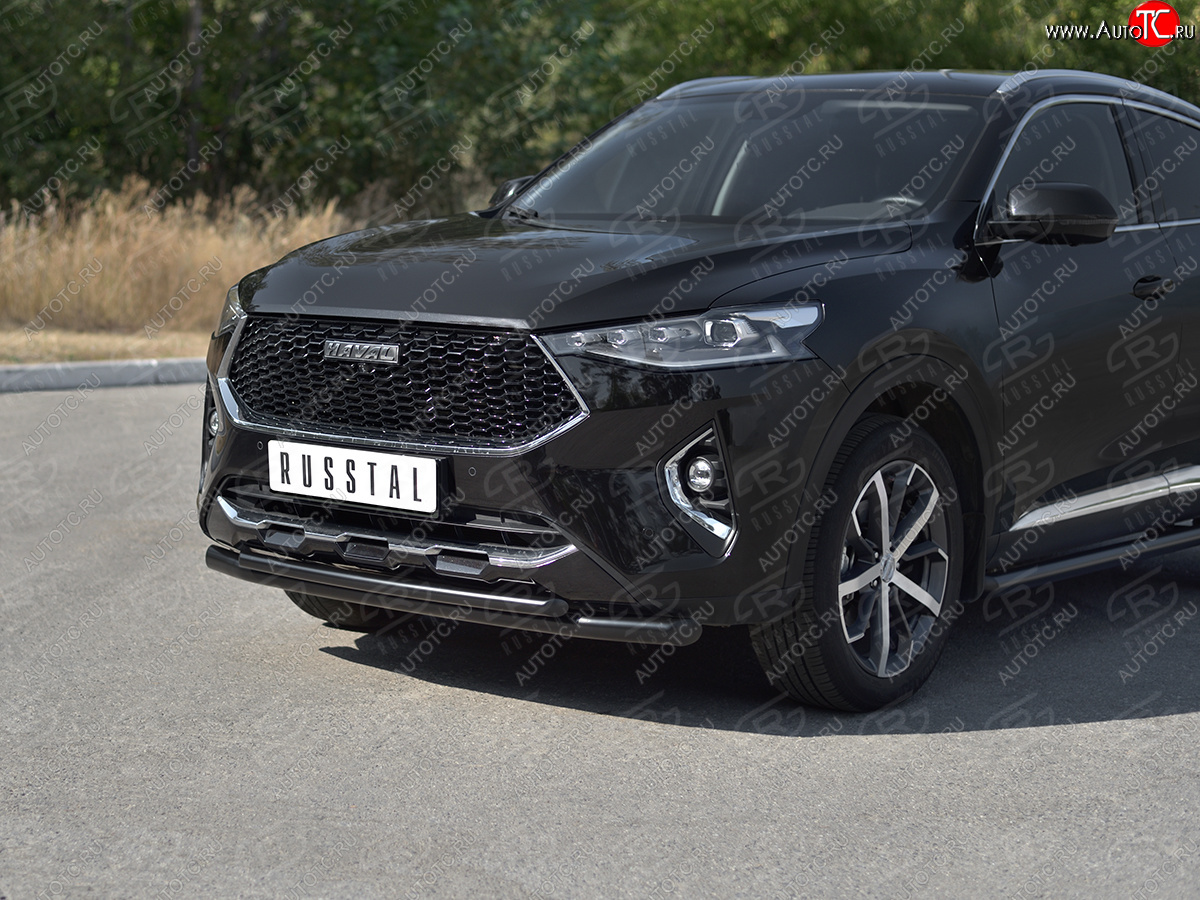 12 349 р. Защита переднего бампера SLITKOFF (Ø57 секции/Ø42 дуга)  Haval F7x (2019-2022) дорестайлинг (нержавейка с полимерным покрытием, черный)  с доставкой в г. Пермь