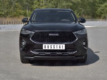 12 349 р. Защита переднего бампера SLITKOFF (Ø57 секции/Ø42 дуга)  Haval F7x (2019-2022) дорестайлинг (нержавейка с полимерным покрытием, черный)  с доставкой в г. Пермь. Увеличить фотографию 2