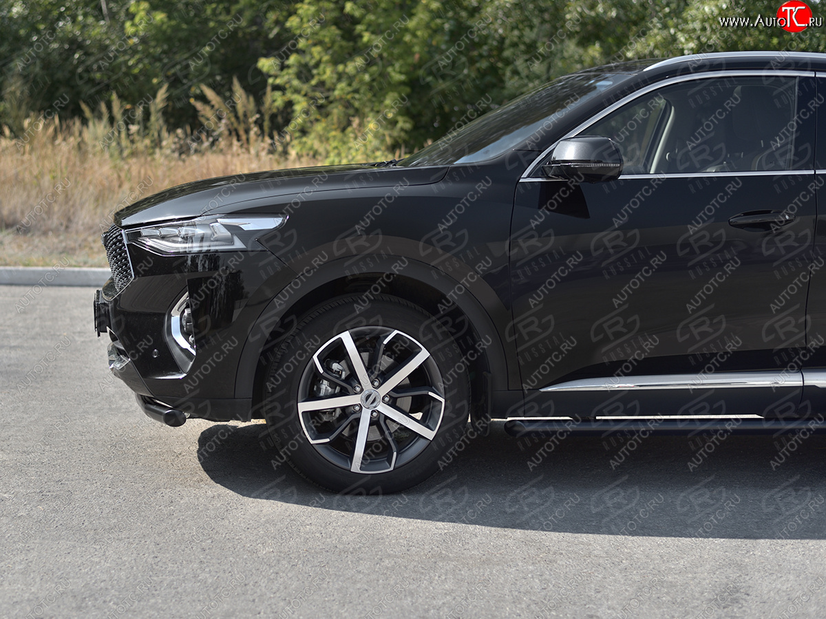 9 999 р. Защита переднего бампера (1.5 4WD Ø57 мм) SLITKOFF Haval F7x дорестайлинг (2019-2022) (нержавейка с полимерным покрытием, черный)  с доставкой в г. Пермь