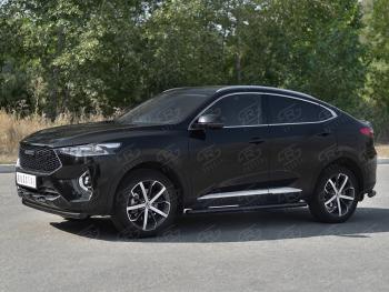 9 999 р. Защита переднего бампера (1.5 4WD Ø57 мм) SLITKOFF Haval F7x дорестайлинг (2019-2022) (нержавейка с полимерным покрытием, черный)  с доставкой в г. Пермь. Увеличить фотографию 2