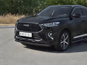 9 999 р. Защита переднего бампера (1.5 4WD Ø57 мм) SLITKOFF Haval F7x дорестайлинг (2019-2022) (нержавейка с полимерным покрытием, черный)  с доставкой в г. Пермь. Увеличить фотографию 3