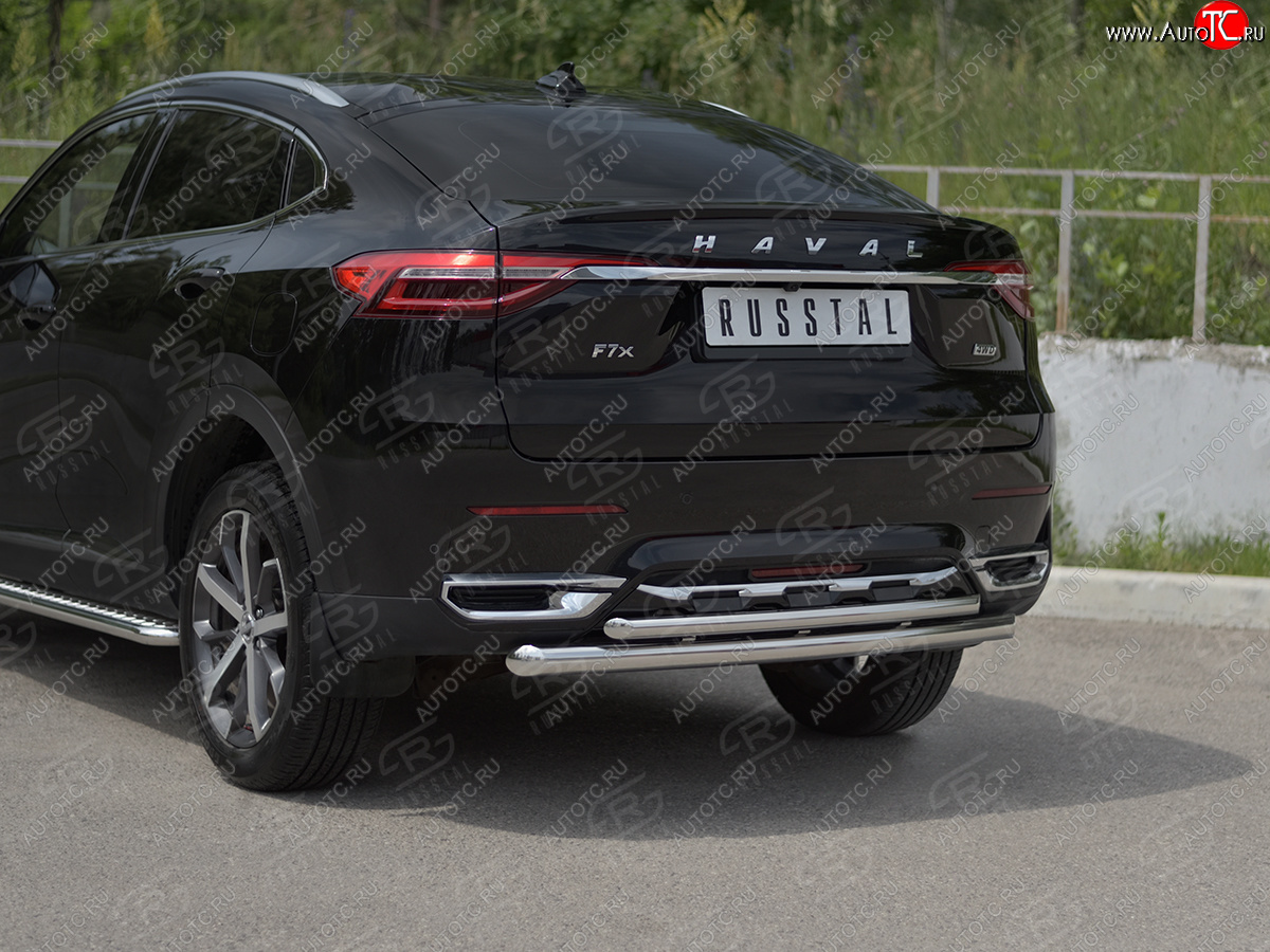 13 999 р. Защита заднего бампера (2 трубы Ø63 и 42 мм, нержавейка) SLITKOFF  Haval F7x (2019-2022) дорестайлинг  с доставкой в г. Пермь