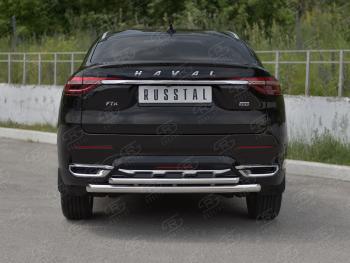 13 999 р. Защита заднего бампера (2 трубы Ø63 и 42 мм, нержавейка) SLITKOFF  Haval F7x (2019-2022) дорестайлинг  с доставкой в г. Пермь. Увеличить фотографию 2