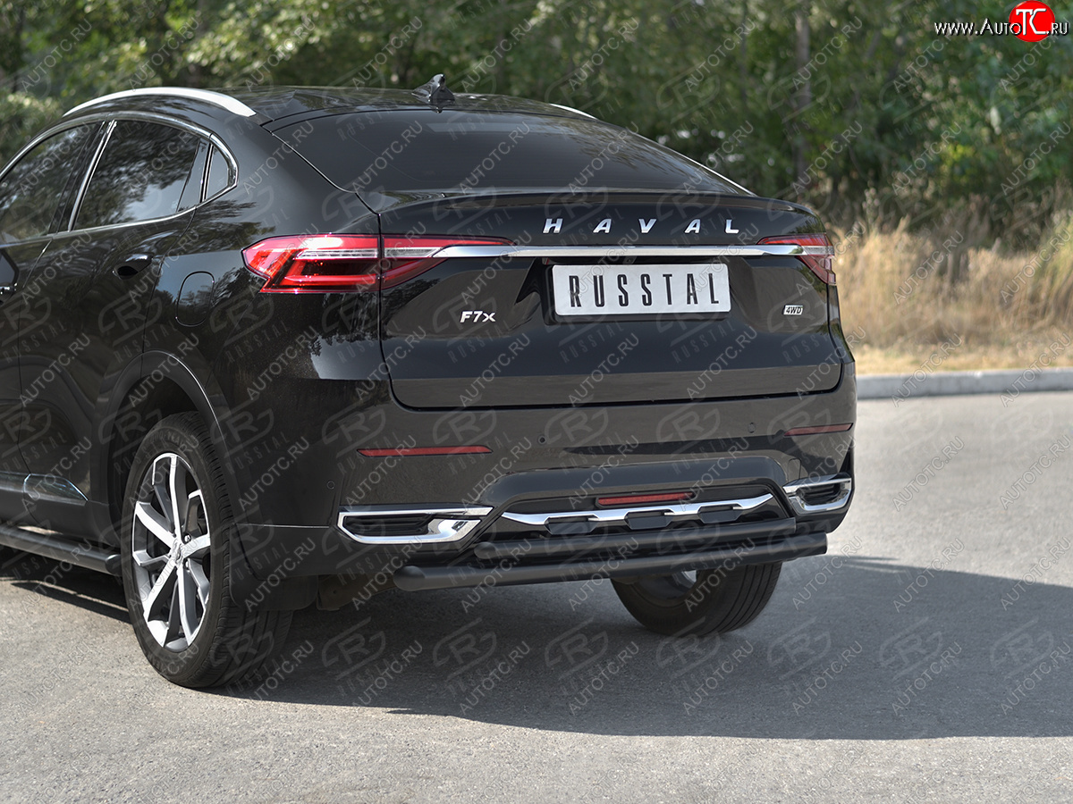 12 349 р. Защита заднего бампера (1.5 4WD Ø57 дуга/Ø42 дуга)  Haval F7x (2019-2022) дорестайлинг (нержавейка с полимерным покрытием, черный)  с доставкой в г. Пермь