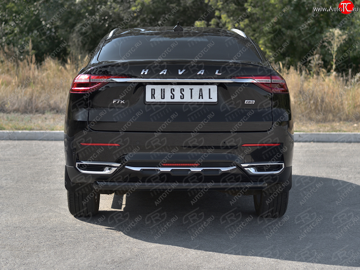 7 649 р. Защита заднего бампера (1.5 4WD Ø57 мм) SLITKOFF  Haval F7x (2019-2022) дорестайлинг (нержавейка с полимерным покрытием, черный)  с доставкой в г. Пермь