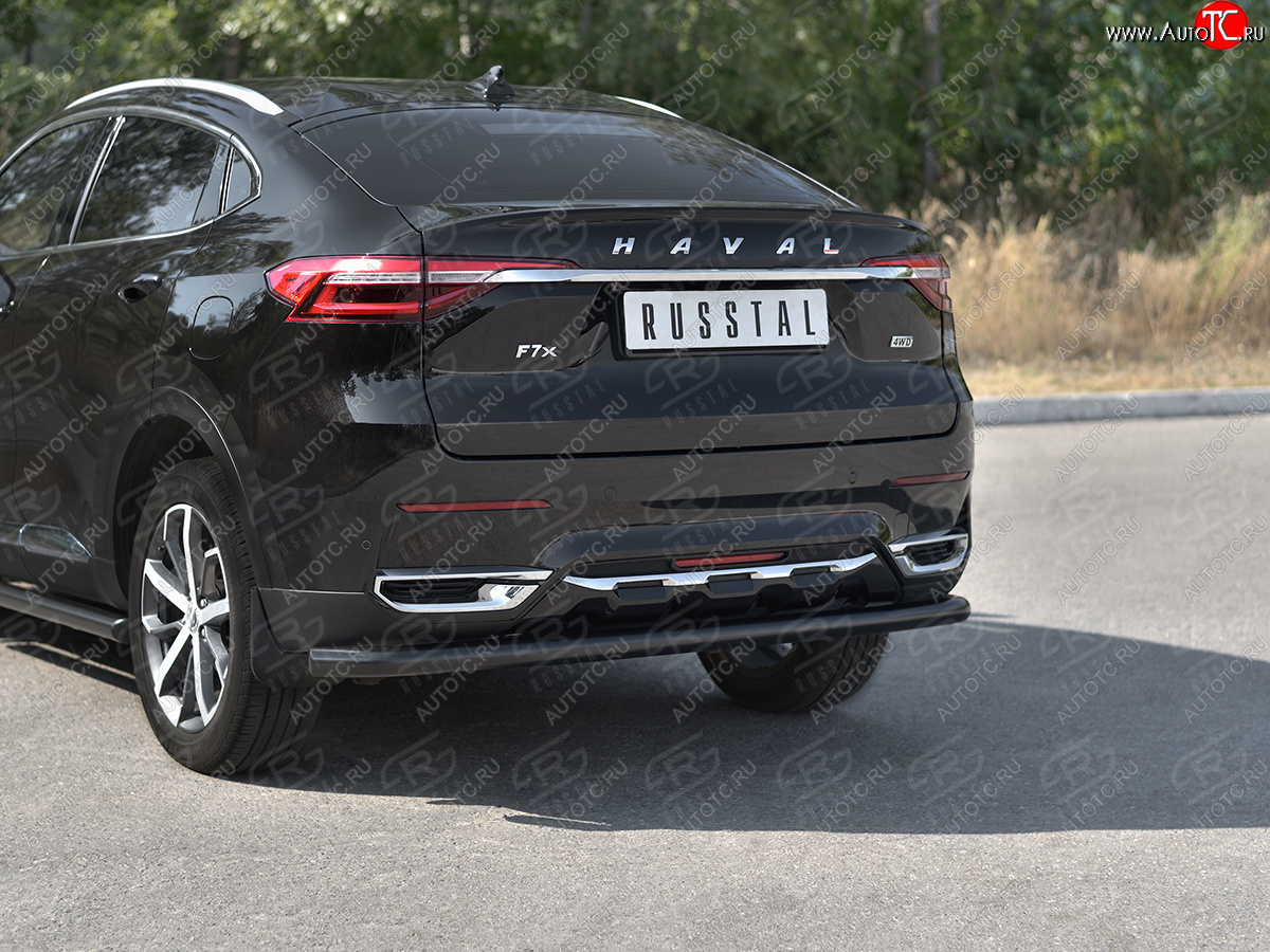 9 399 р. Защита заднего бампера (1.5 4WD Ø57 мм) SLITKOFF Haval F7x дорестайлинг (2019-2022) (нержавейка с полимерным покрытием, черный)  с доставкой в г. Пермь