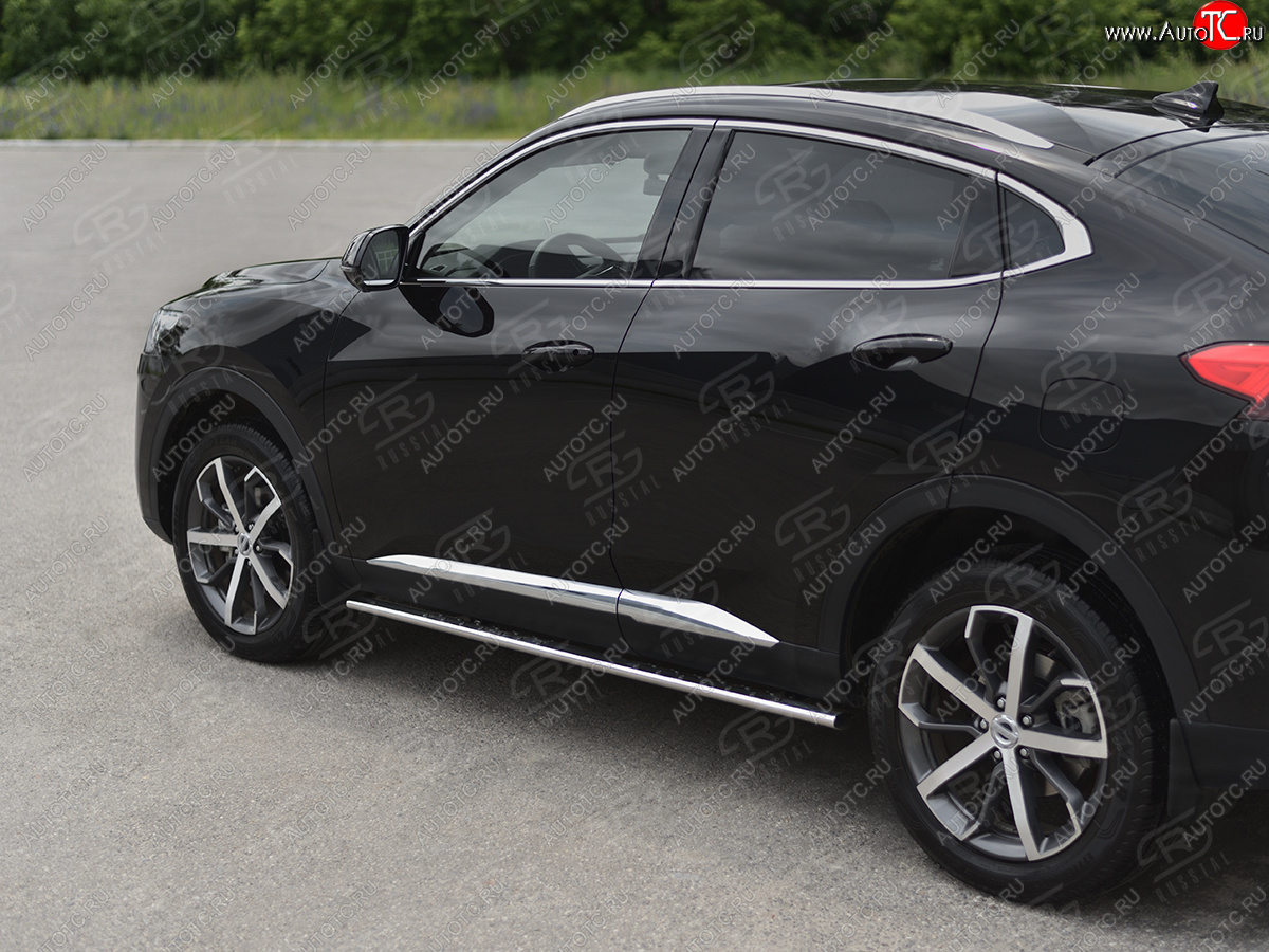 23 749 р. Защита порогов (Ø75x42 мм, с проступью) Russtal Haval F7x дорестайлинг (2019-2022) (полированная нержавейка)  с доставкой в г. Пермь