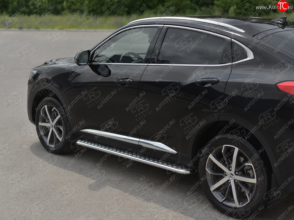 20 999 р. Порожки для ног SLITKOFF (Ø42 мм)  Haval F7x (2019-2022) дорестайлинг (профиль - нержавейка, лист - алюминий)  с доставкой в г. Пермь