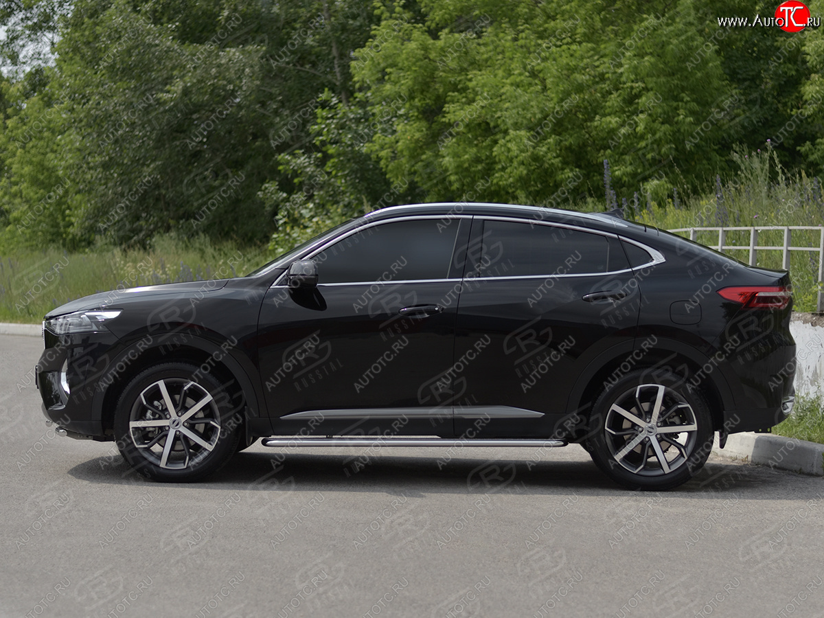 22 399 р. Порожки для ног SLITKOFF (Ø42 мм)  Haval F7x (2019-2022) дорестайлинг (профиль - сталь окрашенная, лист - алюминий)  с доставкой в г. Пермь