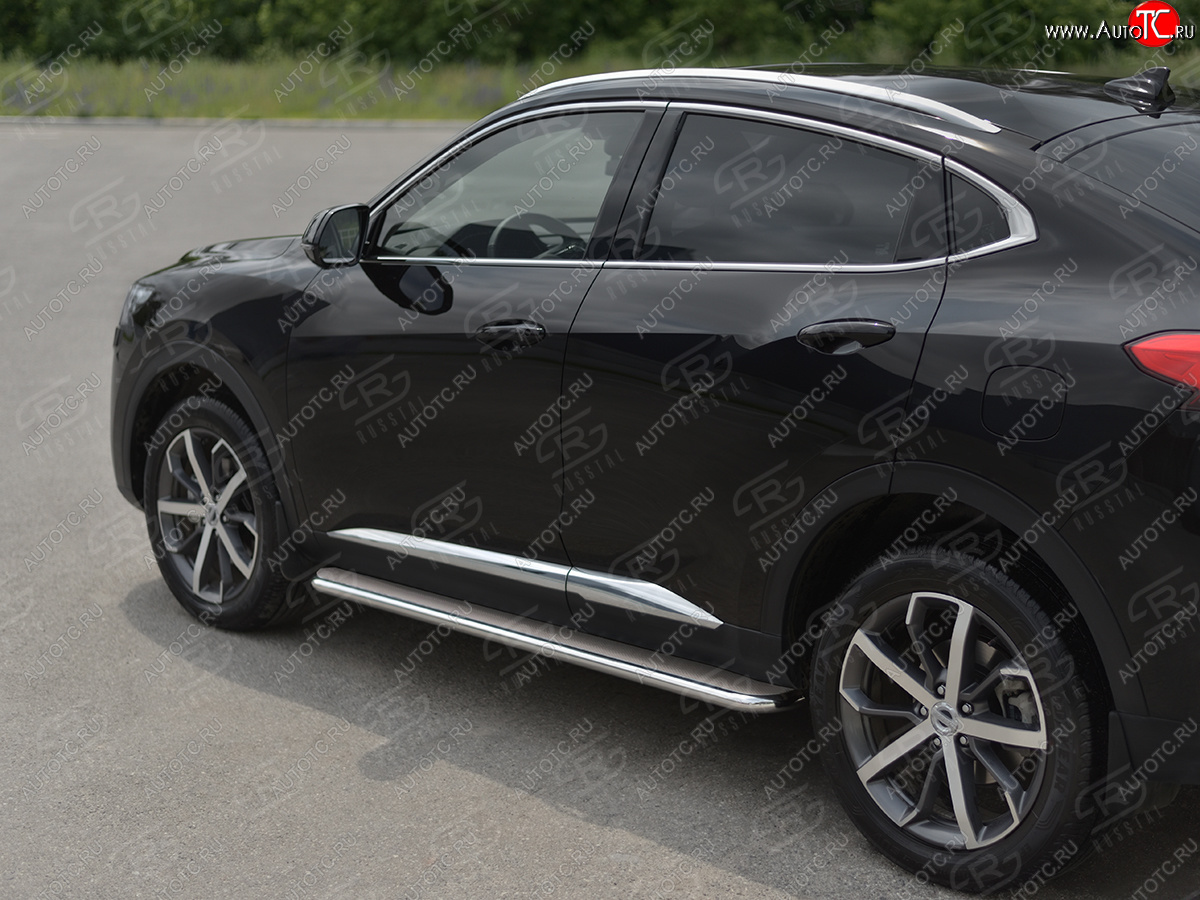 31 849 р. Порожки для ног SLITKOFF (Ø42 мм)  Haval F7x (2019-2022) дорестайлинг (профиль - нержавейка, лист - нержавейка)  с доставкой в г. Пермь