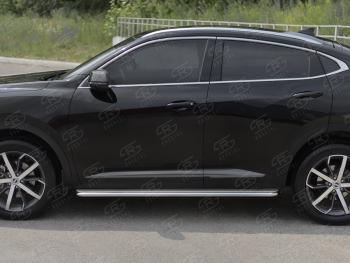 31 849 р. Порожки для ног SLITKOFF (Ø42 мм)  Haval F7x (2019-2022) дорестайлинг (профиль - нержавейка, лист - нержавейка)  с доставкой в г. Пермь. Увеличить фотографию 2