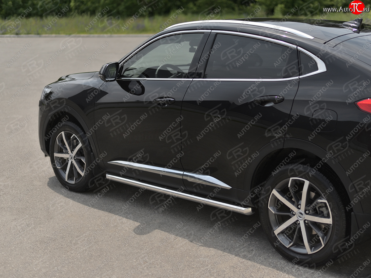 16 949 р. Защита порогов (Ø63 мм) SLITKOFF Haval F7x дорестайлинг (2019-2022) (полированная нержавейка, торцы 45°)  с доставкой в г. Пермь