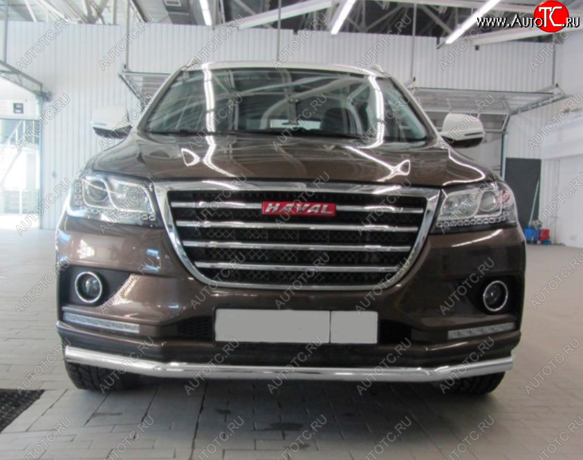 7 999 р. Защита переднего бампера Slitkoff (Ø 57 мм). Haval H2 (2014-2021) (Сталь с полимерным покрытием. Цвет: серебристый)  с доставкой в г. Пермь