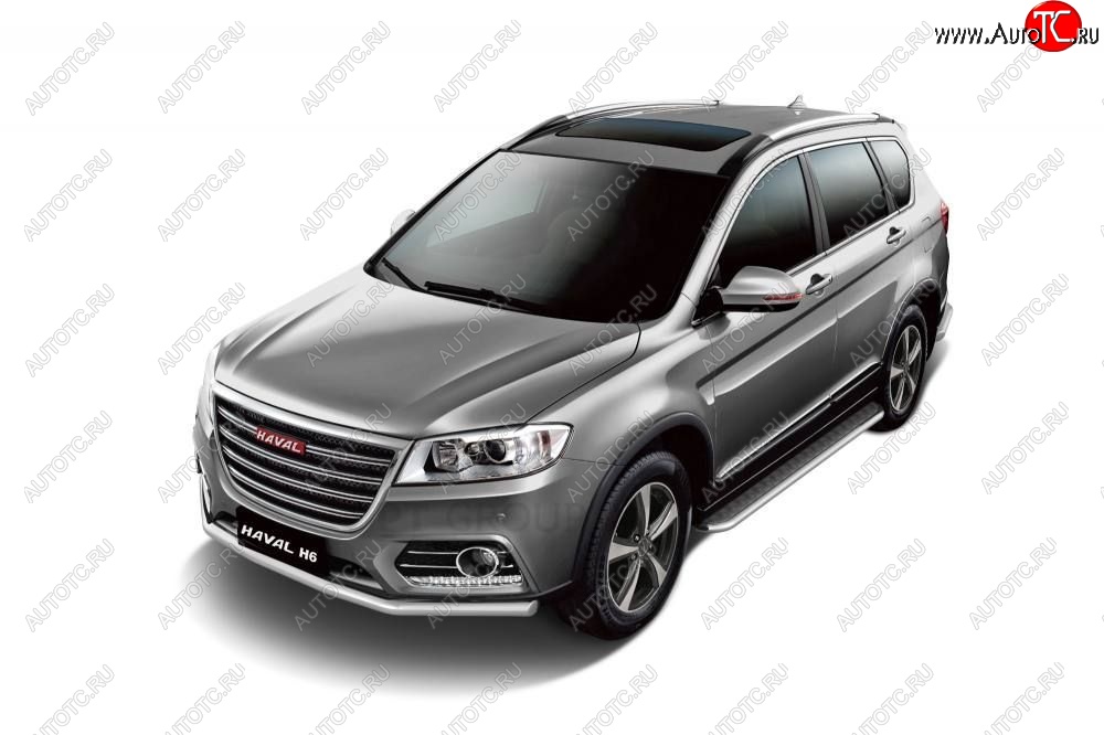 15 799 р. Порожки для ног из трубы Ø51 с алюминиевой площадкой Petroil Tuning  Haval H6 (2013-2020) (Нержавеющая полированная сталь)  с доставкой в г. Пермь