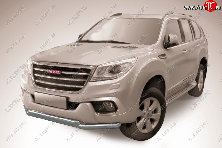 9 999 р. Защита переднего бампера Slitkoff (Ø 57+Ø 57, двойная).  Haval H9 (2017-2019) 1-ый рестайлинг (Сталь с полимерным покрытием. Цвет: серебристый)  с доставкой в г. Пермь