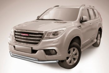 Защита переднего бампера Slitkoff (Ø 76+Ø 57, двойная). Haval H9 (2017-2019) 1-ый рестайлинг (Сталь с полимерным покрытием. Цвет: серебристый)
