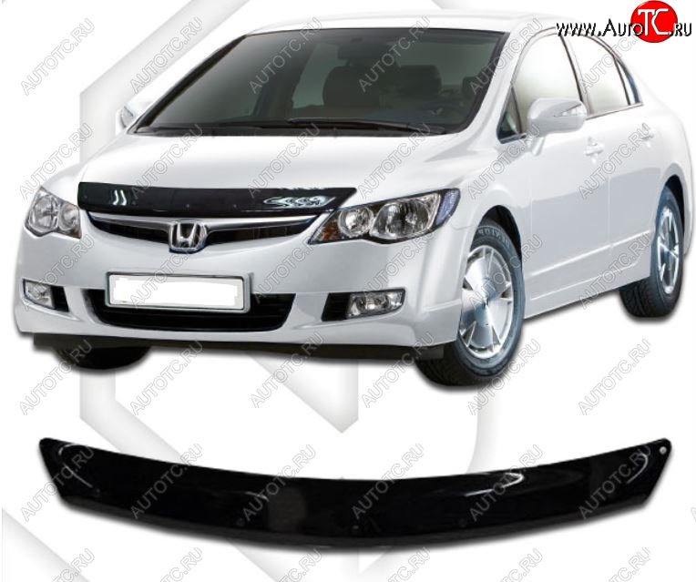 1 959 р. Дефлектор капота CA-Plastiс Honda Civic FD седан дорестайлинг (2005-2008) (Classic черный, Без надписи)  с доставкой в г. Пермь