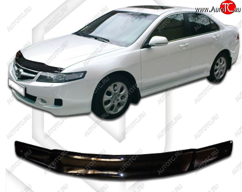 1 999 р. Дефлектор капота (L7 L8 L9) CA-Plastiс  Honda Accord  7 CL (2005-2008) седан рестайлинг (серия Classic черный, Без надписи)  с доставкой в г. Пермь