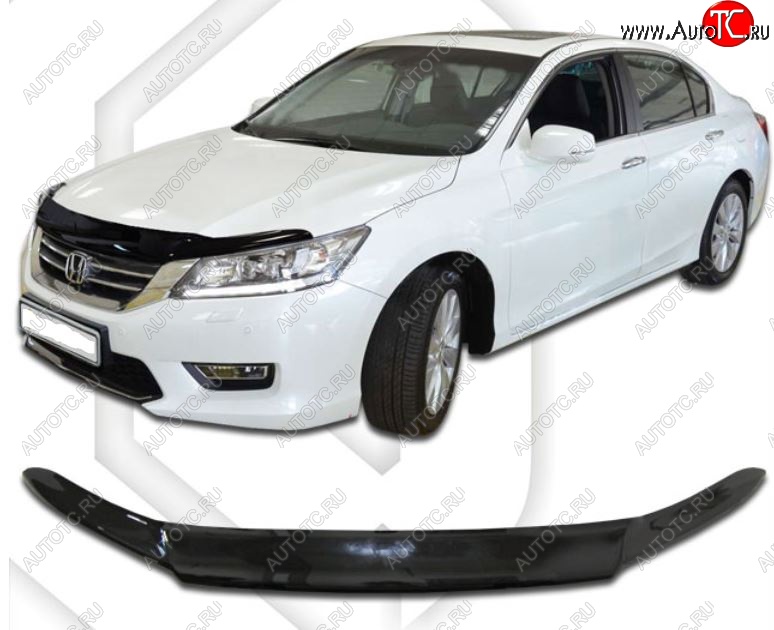 2 799 р. Дефлектор капота CA-Plastic Honda Accord 9 CR седан дорестайлинг (2013-2016) (Classic черный, Без надписи)  с доставкой в г. Пермь