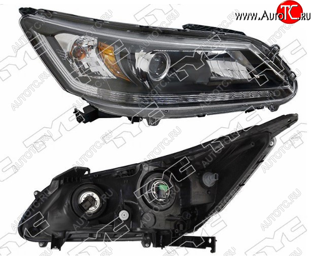 5 299 р. Правая фара передняя TYC (диодная полоса, Евросвет) Honda Accord 9 CR седан дорестайлинг (2013-2016)  с доставкой в г. Пермь