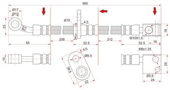 Тормозной шланг передний SAT (левый) Honda Fit Aria GD рестайлинг седан (2005-2009)
