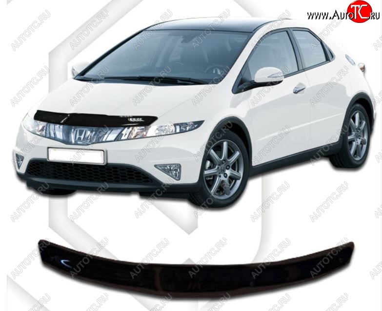 1 839 р. Дефлектор капота CA-Plastic  Honda Civic  FK,FN (2005-2011) хэтчбэк 5 дв. дорестайлинг, хэтчбэк 5 дв. рестайлинг (Classic черный, Без надписи)  с доставкой в г. Пермь