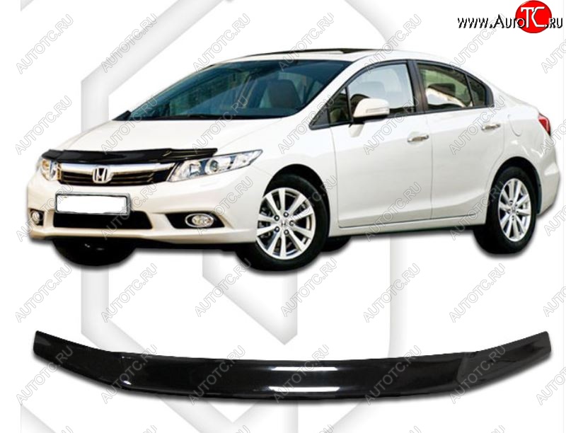 1 839 р. Дефлектор капота CA-Plastic  Honda Civic  FB (2011-2016) седан (Classic черный, Без надписи)  с доставкой в г. Пермь