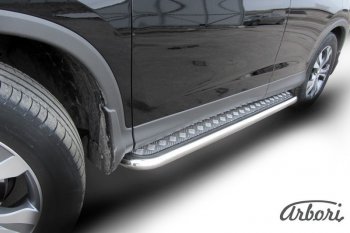 14 579 р. Защита штатных порогов с листом Arbori (нержавейка, алюминий, d57) Honda CR-V RM1,RM3,RM4 дорестайлинг (2012-2015)  с доставкой в г. Пермь. Увеличить фотографию 2