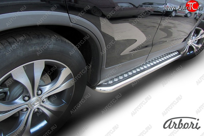 14 579 р. Защита штатных порогов с листом Arbori (нержавейка, алюминий, d57) Honda CR-V RM1,RM3,RM4 дорестайлинг (2012-2015)  с доставкой в г. Пермь