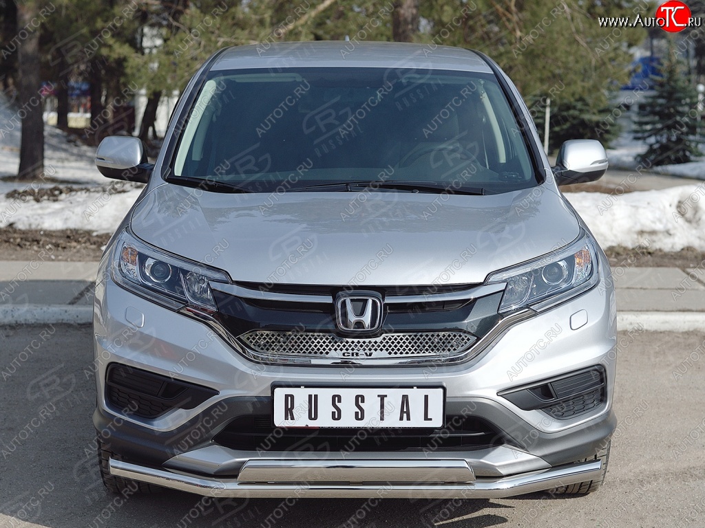 2 899 р. Защитная решётка радиатора (рестайлинг) Russtal (нержавейка) Honda CR-V RM1,RM3,RM4 дорестайлинг (2012-2015) (Неокрашенная)  с доставкой в г. Пермь