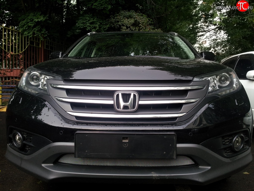 1 539 р. Сетка на бампер (2.0) Russtal (хром) Honda CR-V RM1,RM3,RM4 дорестайлинг (2012-2015)  с доставкой в г. Пермь