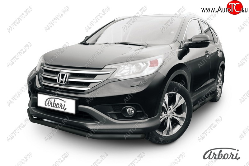 6 209 р. Защита переднего бампера Arbori (черная, 1 труба d57 mm). Honda CR-V RM1,RM3,RM4 дорестайлинг (2012-2015)  с доставкой в г. Пермь