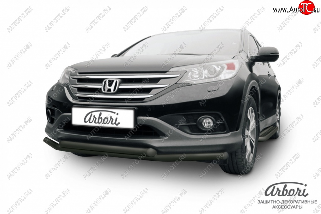 9 989 р. Защита переднего бампера Arbori (черная, 2 трубы d57 и 57 mm)  Honda CR-V  RM1,RM3,RM4 (2012-2015) дорестайлинг  с доставкой в г. Пермь