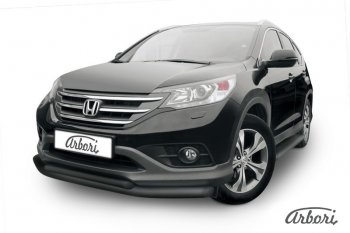 Защита переднего бампера Arbori (черная, 2 трубы d76 и 57 mm) Honda CR-V  RM1,RM3,RM4 (2012-2015) дорестайлинг